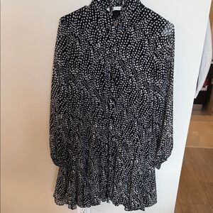 Black and White Polka Dot Long-Sleeve Tunic Dress